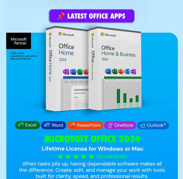 Microsoft Office 2024 Home & Business or Home for Mac or PC Lifetime License