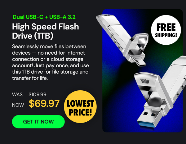 Dual USB-C + USB-A 3.2 High Speed Flash Drive (1TB)