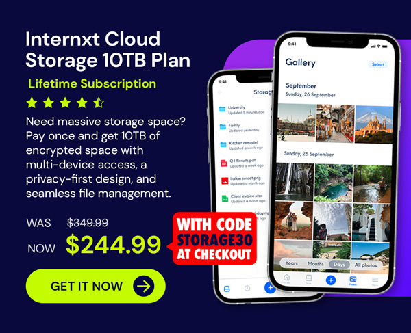 Internxt Cloud Storage Lifetime Subscription: 10TB Plan