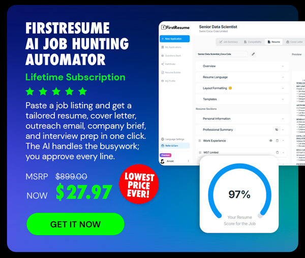 FirstResume - AI Job Hunting Automator: Lifetime Subscription