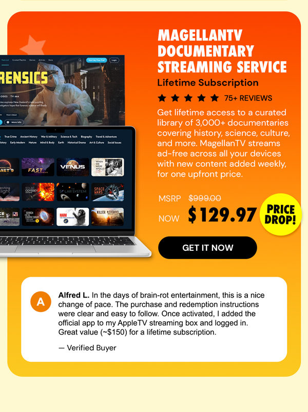 MagellanTV Documentary Streaming Service: Lifetime Subscription