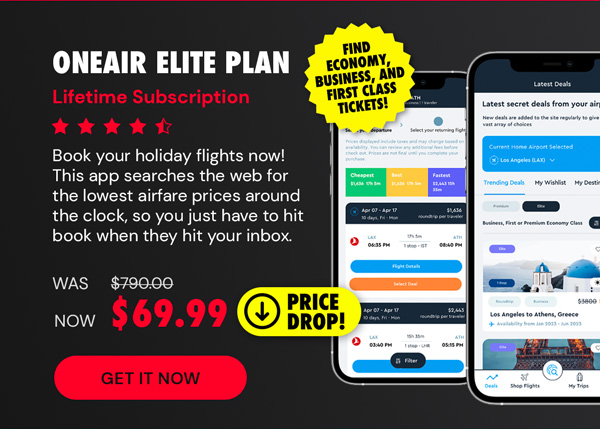 OneAir Elite Plan: Lifetime Subscription (Save Big on Flights, Hotels & More)