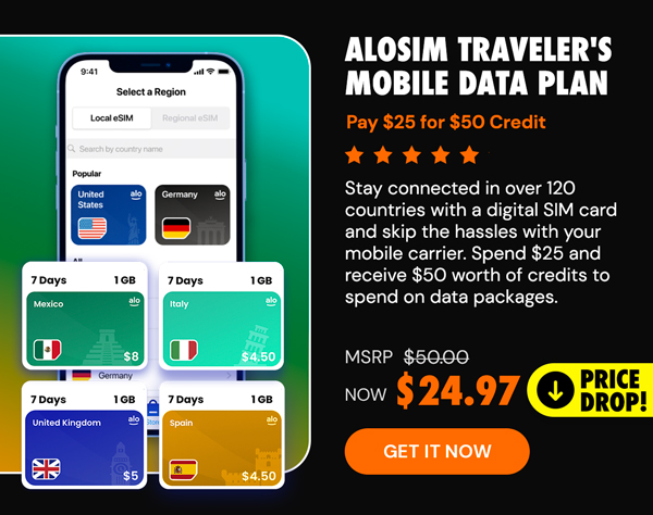 aloSIM Traveler's Mobile Data Plan: Pay $35 for $50 Credit