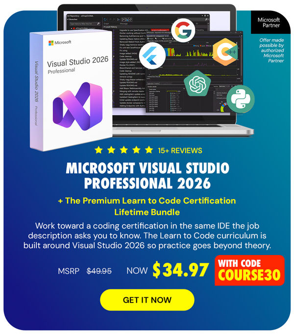 Microsoft Visual Studio Professional 2026 + The Premium Learn to Code Certification Bundle