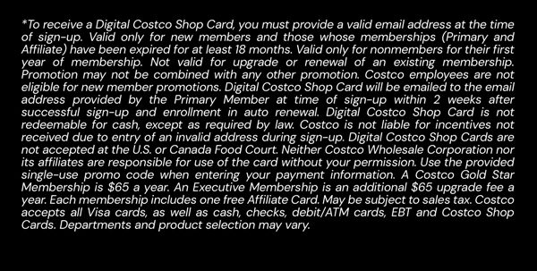 Digital Costco Shop Card Disclaimer | Terms and Conditions Apply - See Website for Details