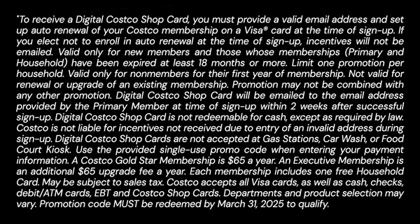 Digital Costco Shop Card Disclaimer | Terms & Conditions Apply - See Website for Details