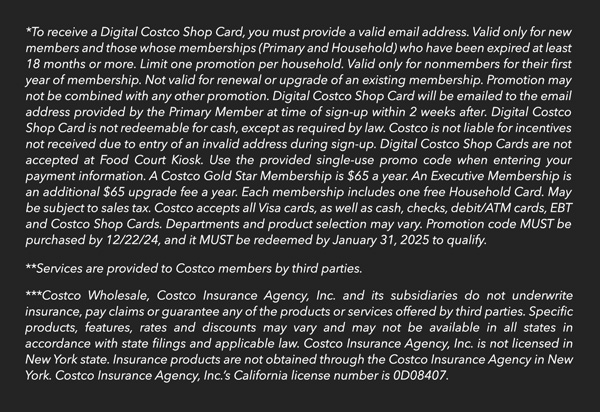 Digital Costco Shop Card Disclaimer | Terms & Conditions Apply - See Website for Details