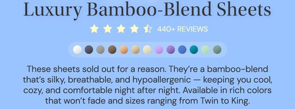 6-Piece Bamboo-Blend Comfort Luxury Sheet Set in a Variety of Sizes and Colors