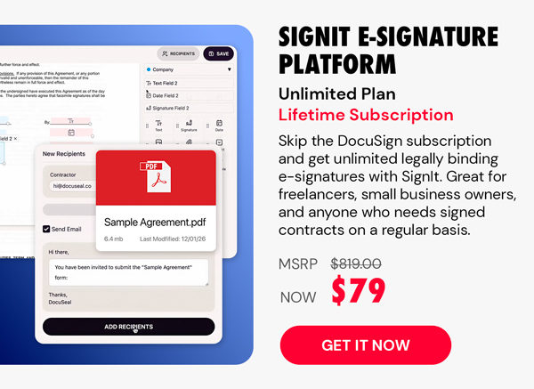 SignIt E-Signature Platform Unlimited Plan: Lifetime Subscription