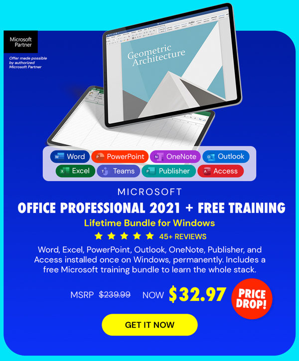 Microsoft Office Pro 2021 for Windows: Lifetime License + A FREE Microsoft Training Bundle (RISE)