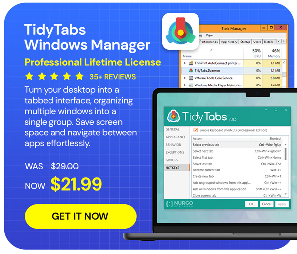 TidyTabs Windows Manager: Professional Lifetime License