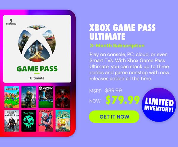 Xbox Game Pass Ultimate: 3-Month Subscription - USA - Digital Code - Stackable - Final Sale