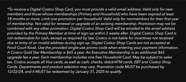 Digital Costco Shop Card Disclaimer | Terms & Conditions Apply - See Website for Details