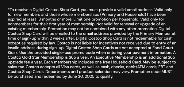 Digital Costco Shop Card Disclaimer | Terms & Conditions Apply - See Website for Details