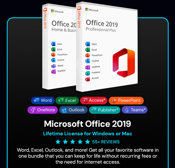 Microsoft Office 2019 for Windows or Mac | Lifetime License