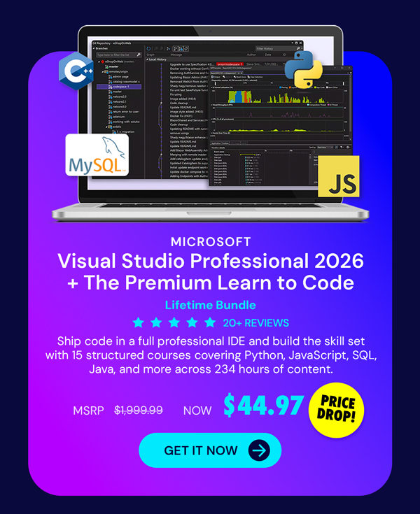 Microsoft Visual Studio Professional 2026 + The Premium Learn to Code Certification Bundle
