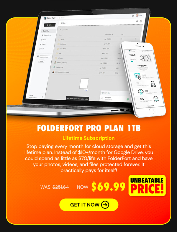 FolderFort 1TB Storage Pro Plan: Lifetime Subscription