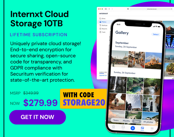 Internxt Cloud Storage Lifetime Subscription: 10TB Plan