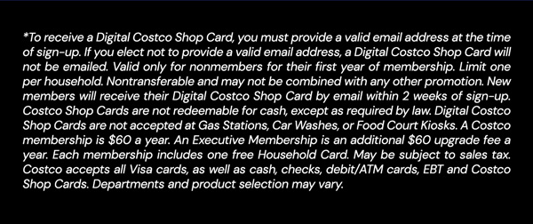 Digital Costco Shop Card Disclaimer | Terms & Conditions Apply - See Website For Details