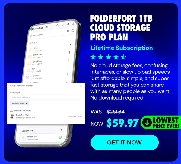 FolderFort 1TB Cloud Storage Pro Plan: Lifetime Subscription