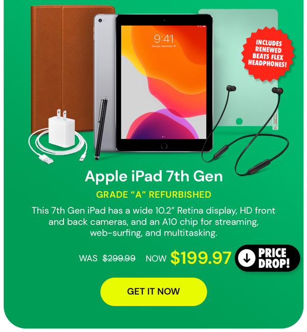 Apple iPad 7th Gen (2019) WiFi Only Bundle with Beats Flex Headphones (Refurbished)