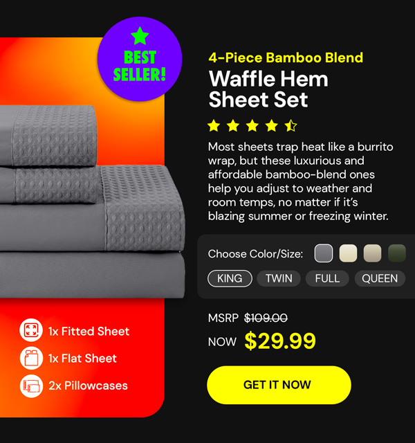 4 Piece Bamboo Blend Waffle Hem Sheet Set King (Gray)