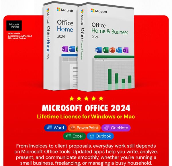 Microsoft Office 2024 Home or Home & Business for Mac or PC Lifetime License