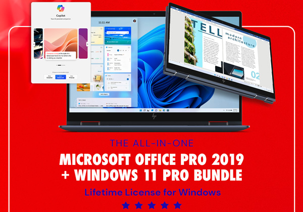 The All-in-One Microsoft Office Pro 2019 for Windows: Lifetime License + Windows 11 Pro Bundle