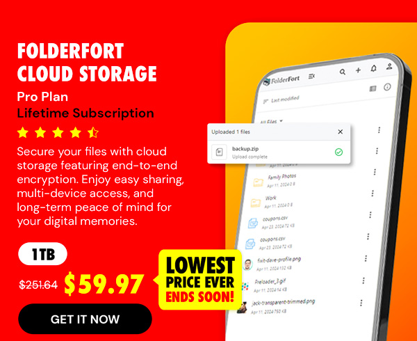 FolderFort 1TB Cloud Storage Pro Plan: Lifetime Subscription