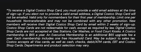 Digital Costco Shop Card Disclaimer | Terms & Conditions Apply - See Website For Details