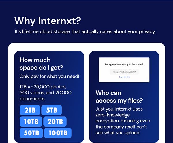 Internxt Cloud Storage: Lifetime Subscription in a Variety of Capacities