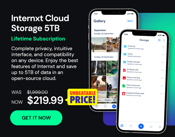 Internxt Cloud Storage: Lifetime Subscription (5TB Plan)