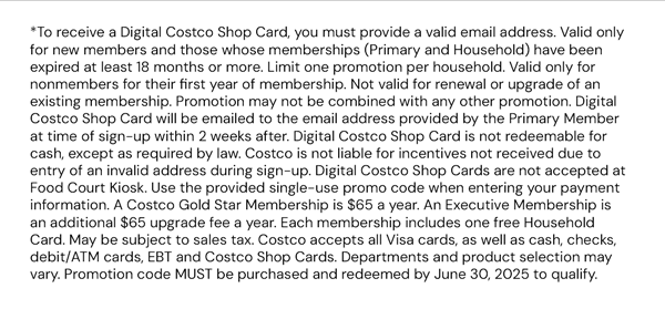 Digital Costco Shop Card Disclaimer | Terms & Conditions Apply - See Website for Details