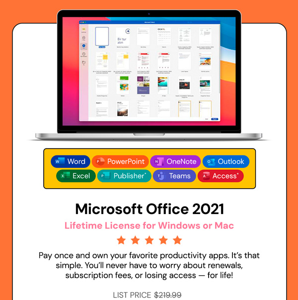 Microsoft Office 2021 for Windows or Mac: Lifetime License