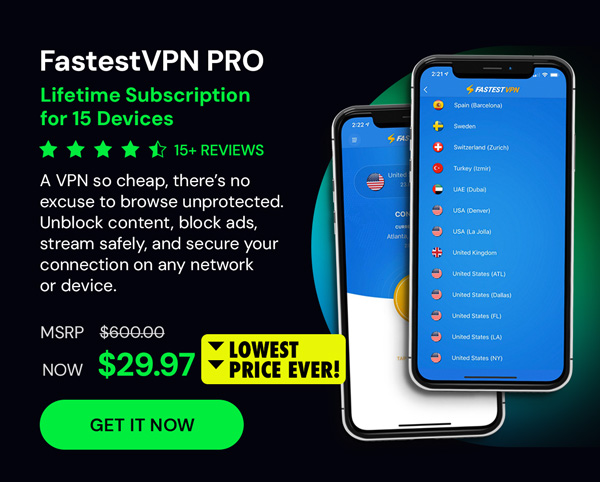 FastestVPN PRO: Lifetime Subscription (15 Devices)