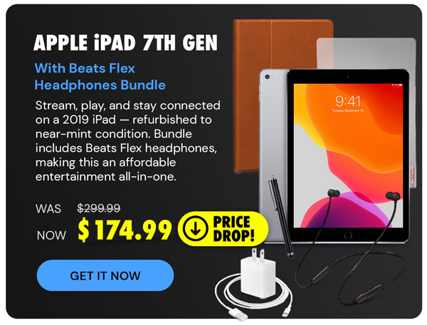 Apple iPad 7th Gen (2019) WiFi Only Bundle with Beats Flex Headphones (Refurbished)