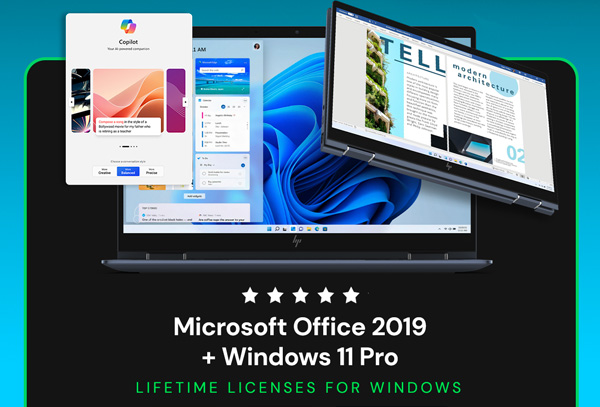 The All-in-One Microsoft Office Pro 2019 for Windows: Lifetime License + Windows 11 Pro Bundle