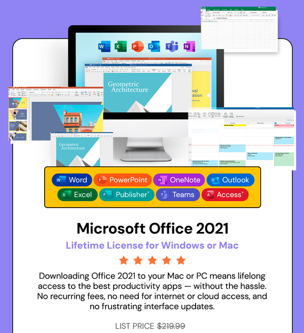 Microsoft Office 2021 for Windows or Mac: Lifetime License