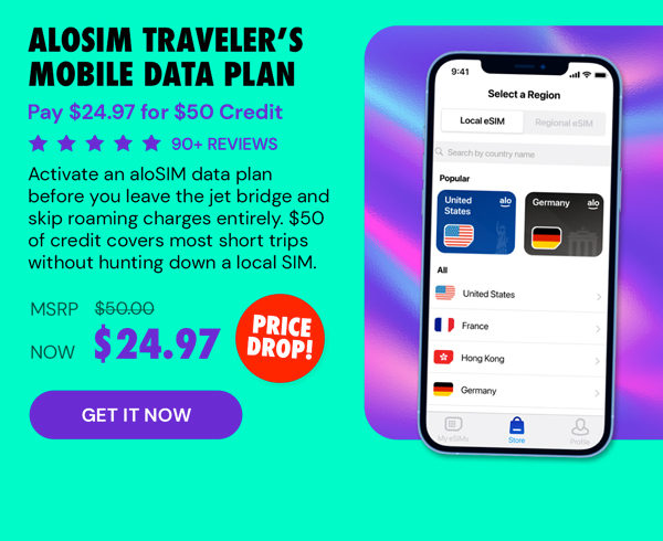 aloSIM Traveler's Mobile Data Plan: Pay $24.97 for $50 Credit