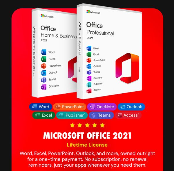 Microsoft Office 2021 for Windows or Mac: Lifetime License