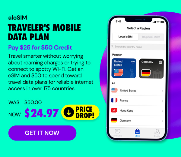 aloSIM Traveler's Mobile Data Plan: Pay $25 for $50 Credit