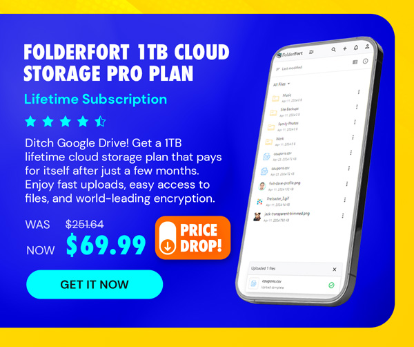 FolderFort 1TB Cloud Storage Pro Plan: Lifetime Subscription