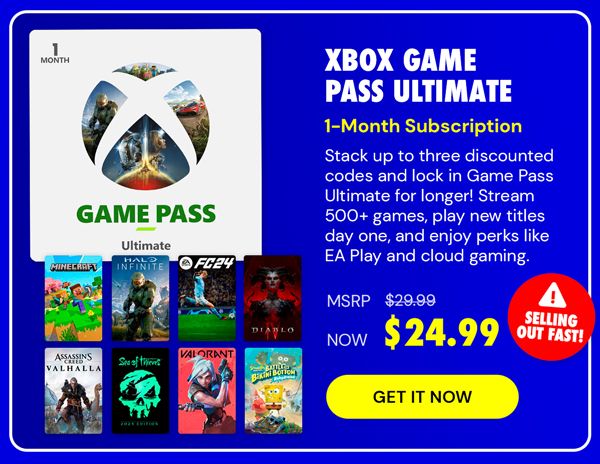 Xbox Game Pass Ultimate: 1-Month Subscription - USA - Digital Code - Stackable - Final Sale