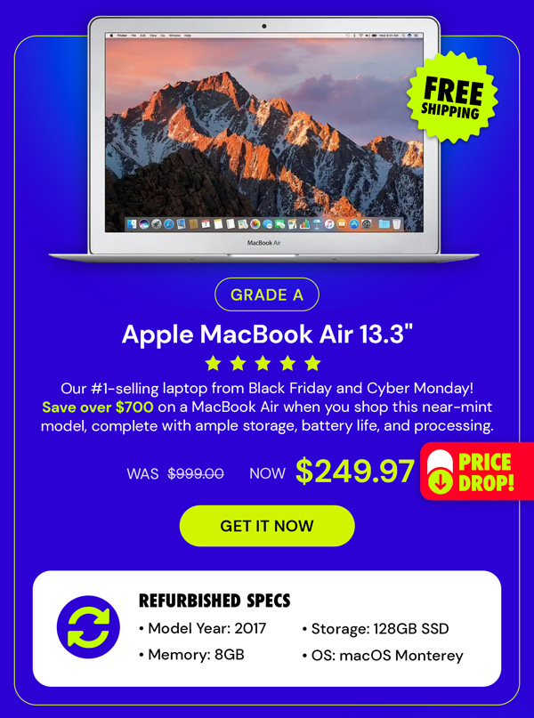 Apple MacBook Air 13.3" (2017) 1.8GHz i5 Core 8GB RAM 128GB - Silver (Refurbished)