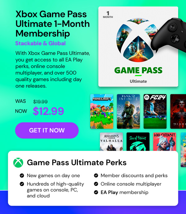 Xbox Game Pass Ultimate: 1-Month Membership - Stackable & Global - (Xbox Series X/S, Xbox One, Windows - Digital Code) - Final Sale