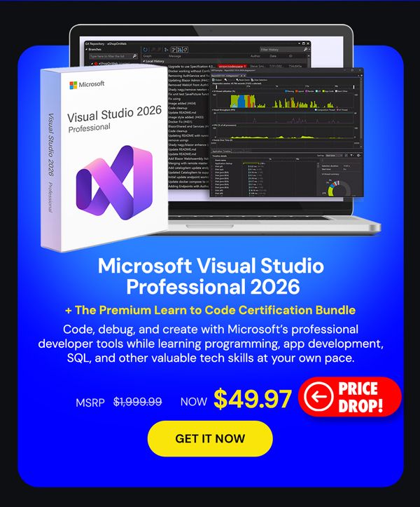 Microsoft Visual Studio Professional 2026 + The Premium Learn to Code Certification Bundle