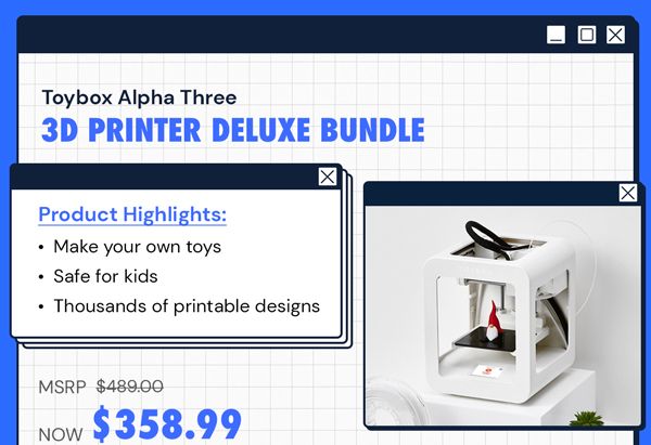 Toybox Alpha Three 3D Printer Deluxe Bundle