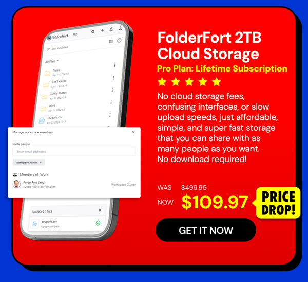 FolderFort 2TB Cloud Storage Pro Plan: Lifetime Subscription