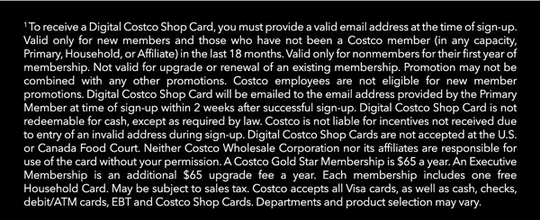 Digital Costco Shop Card Disclaimer | Terms and Conditions Apply - See Website for Details