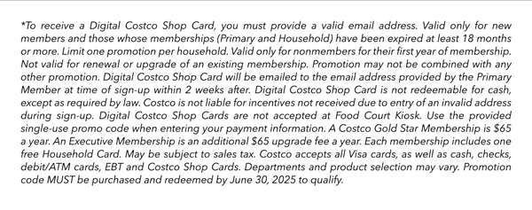 Digital Costco Shop Card Disclaimer | Terms & Conditions Apply - See Website for Details